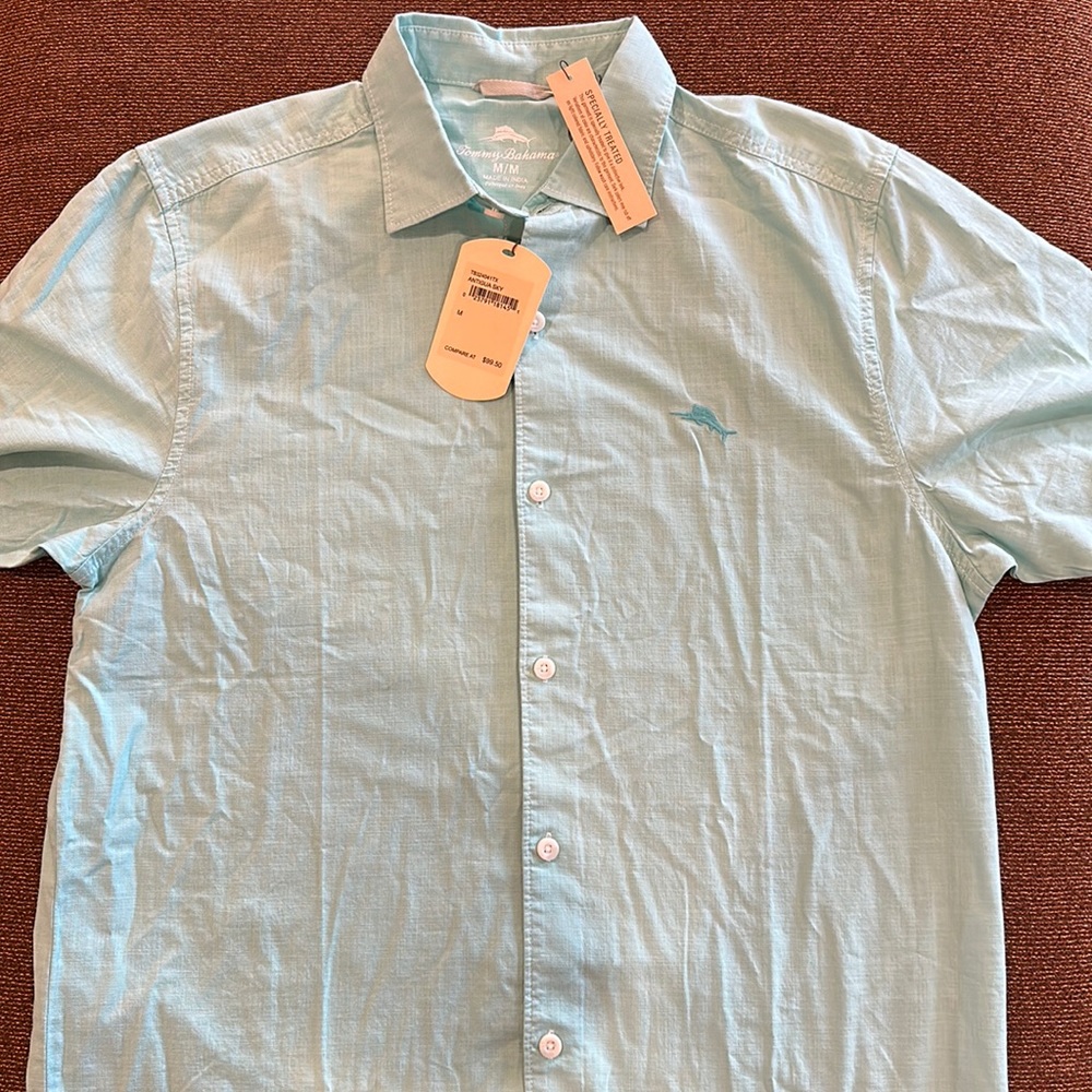 Tommy Bahama Men’s Logo Short Sleeve Button Down Shirt Teal NWT - M and XXL